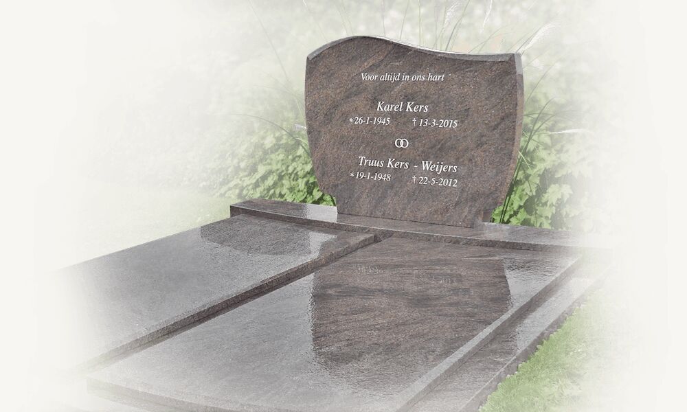 natuursteen grafsteen golfkop lettersteen met porseleinen foto