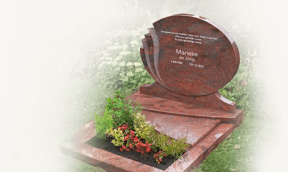 natuursteen grafsteen golfkop lettersteen met porseleinen foto