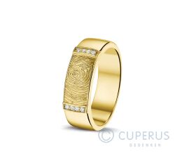 Geel gouden ring met vingerafdruk en diamanten