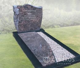 Grafmonument met dubbele golven en uitgehakte bloem