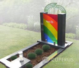 Grafsteen met glas regenboog