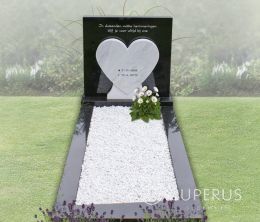 Grafsteen hartje wit en zwart marmer