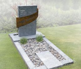 Grafsteen met band rond staande gedeelte