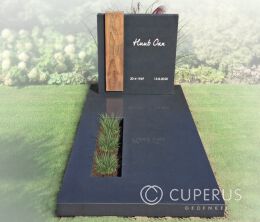Grafsteen met houten strip
