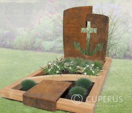 Fraai grafmonument met cortenstaal en hout