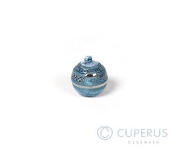 Keramische mini urn blauw bol met decoratie 0.1L