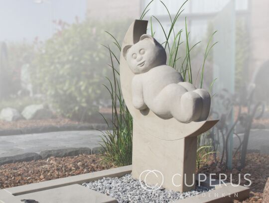 Kindergrafsteen licht natuursteen met beertje