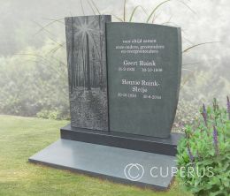 Kort grafmonument met afbeelding bos