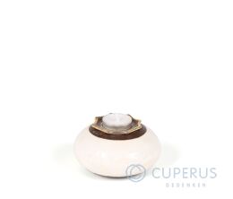 Ovale dierenurn van keramiek met kaarsenhouder beige/wit