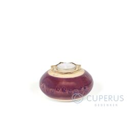 Ovale dierenurn van keramiek met kaarsenhouder rood/goud