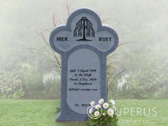 Traditioneel "Friese paal" grafmonument van hardsteen