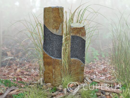 Twee grafmonumenten van bazalt als zuilen