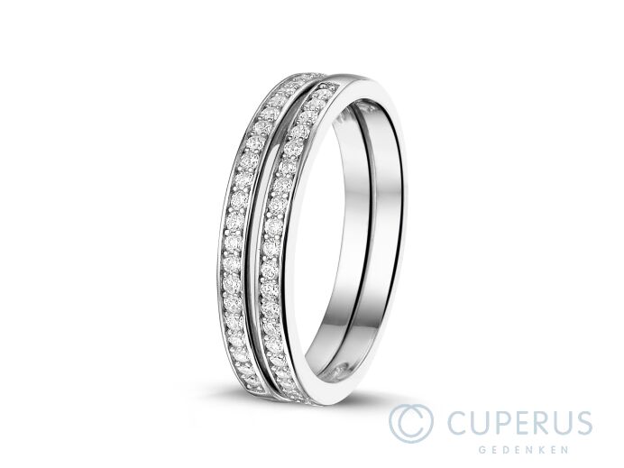 Aanschuifring witgoud met diamantjes foto 1