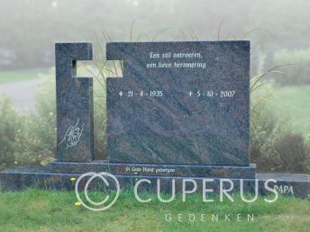 Blauw grafmonument met kruis van Himalaya graniet