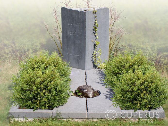 Dubbel grafmonument van grijze Hardsteen foto 1