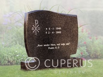 Enkel staand grafmonument met golfkop van Impala graniet