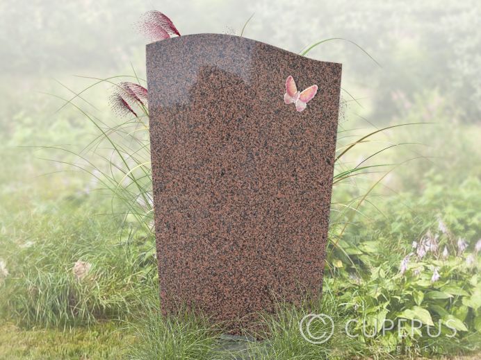 Enkele grafsteen van Balmoral graniet met golfkop foto 1