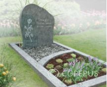 Ruwe grafsteen met roos op glazen plaat foto 1