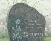 Ruwe grafsteen met roos op glazen plaat foto 2