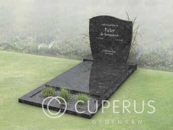 Golfkop grafmonument met bloemstrook en dekplaat