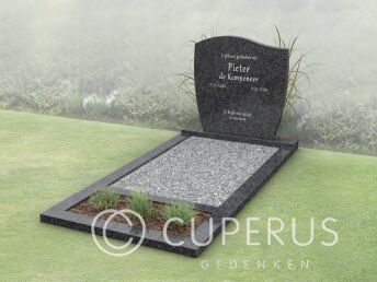 Golfkop grafsteen met bloemstrook