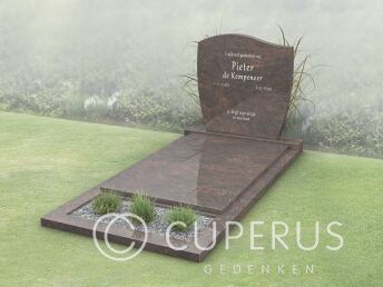 Golfkop grafsteen met dekplaat en bloemstrook
