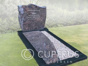 Grafmonument met dubbele golven en uitgehakte bloem