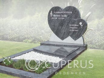 Grafmonument met dubbele harten gemaakt van natuursteen