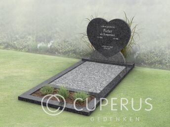 Grafsteen hartvorm met open gedeelte en bloemstrook