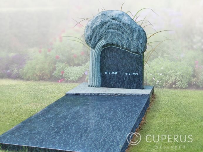 Grafsteen met gebeeldhouwde boom foto 1