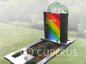 Grafsteen met glas regenboog