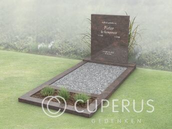 Modern grafmonument met open gedeelte en bloemstrook