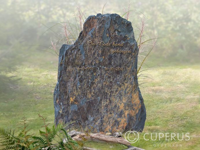 Natuurlijke ruwe grafsteen met Bronzen letters foto 1