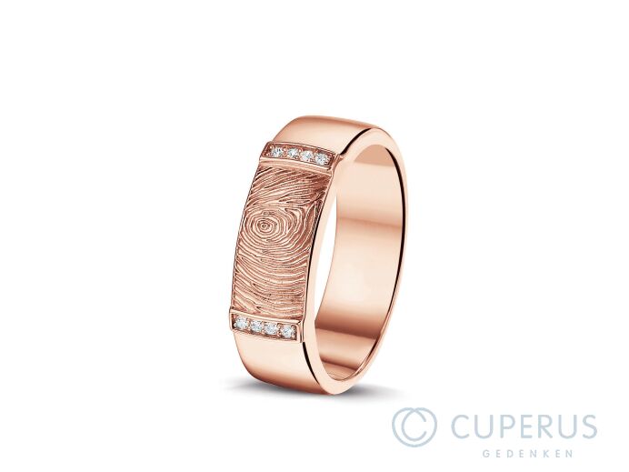 Rose gouden ring met vingerafdruk en diamanten foto 1