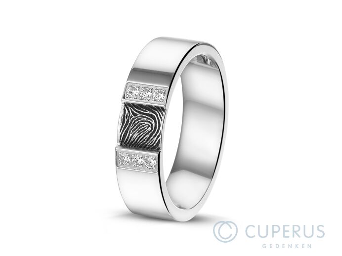 Stalen ring met vingerafdruk en zirkonia foto 1