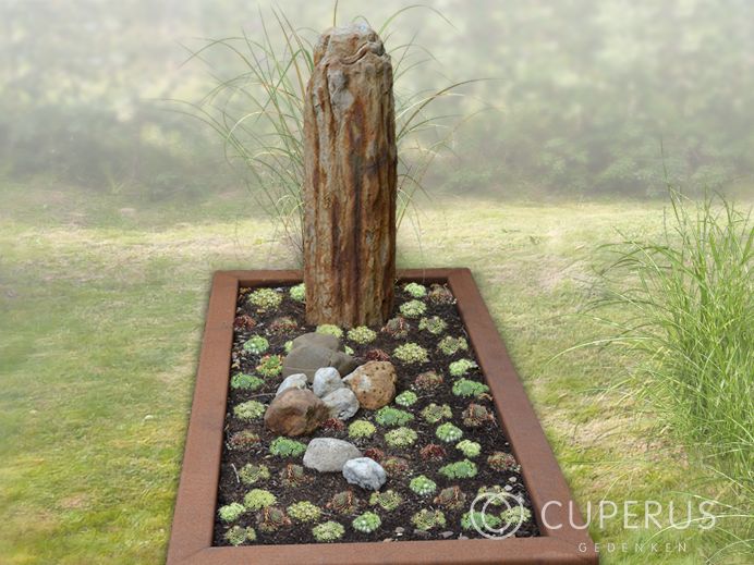 Versteend hout combinatie cortenstaal grafsteen foto 1