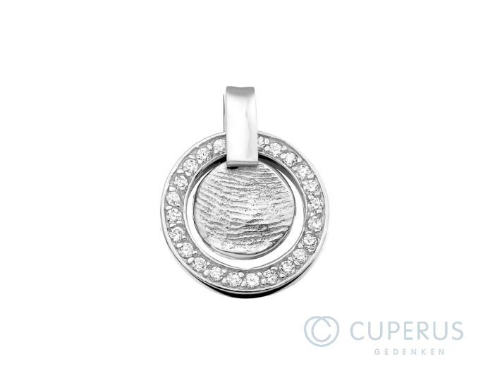 Vingerafdruk gegoten in zilver en afgewerkt met zirkonia rand foto 1