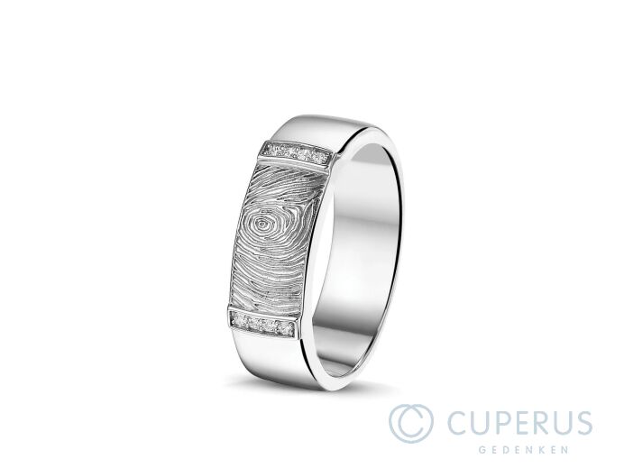 Wit gouden ring met vingerafdruk en diamanten foto 1